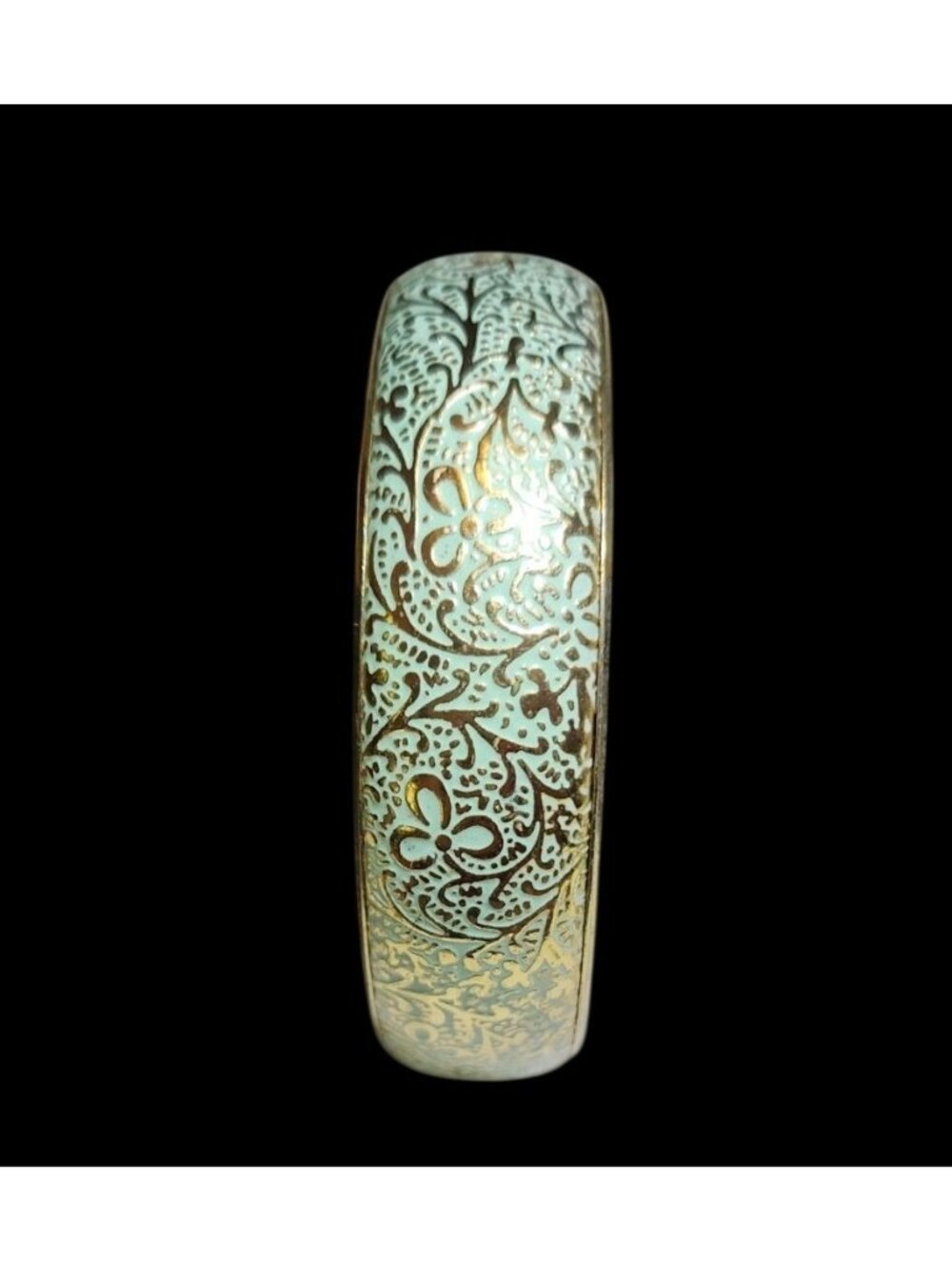 Gold Tone Bangle Bracelet Mint Green Enamel Floral Design